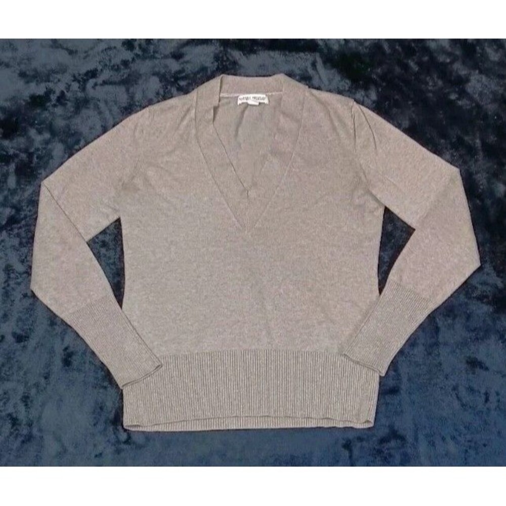 Banana Republic Silk Cotton Cashmere Blend Vneck Sweater S Taupe Brown Preppy - Picture 1 of 13